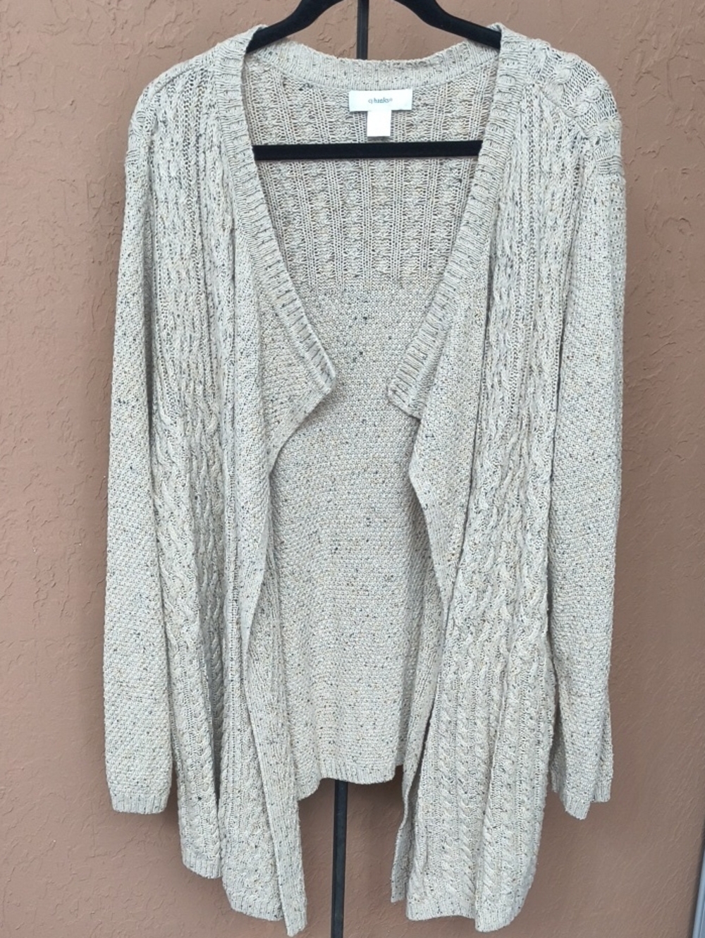 CJ Banks Tan Speckled Open-Front Cable Knit Cardigan Size 3X